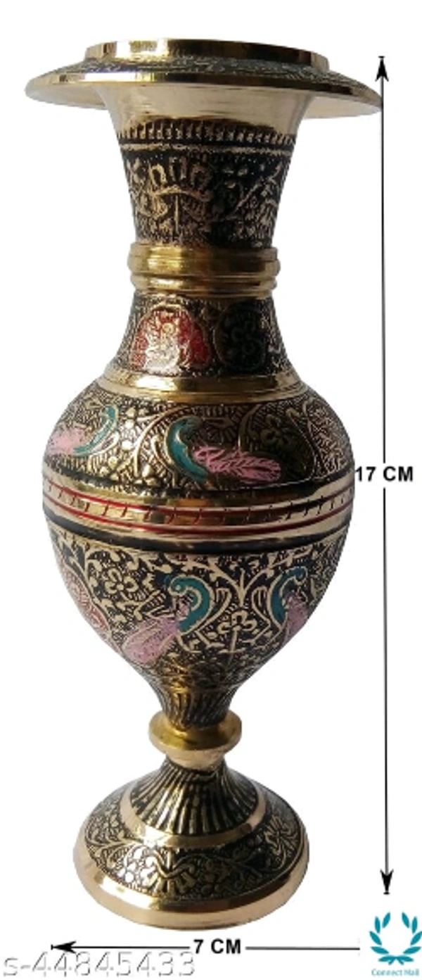 MOZO HUB Hand Crafted Black color Kashmiri Glass pattern Brass Flower Vase 17 CM